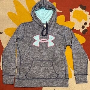 Under Armour Heathered Gray Hoodie with Pink and Light Blue Accents